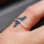 (O) Solid 925 Sterling Silver & CZ Diamond 1.58mm Chevron Band Ring