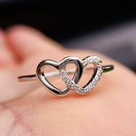 (Q) Solid 925 Sterling Silver & CZ Double Heart Ring