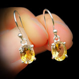 Solid 925 Sterling Silver Clawed Citrine Stone Hook Earrings
