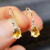 Solid 925 Sterling Silver Clawed Citrine Stone Hook Earrings