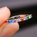 (J) Solid 925 Sterling Silver & Colored CZ Infinity Band Ring