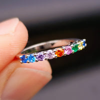(J) Solid 925 Sterling Silver & Colored CZ Infinity Band Ring