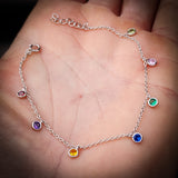 Solid 925 Sterling Silver & Colored Round CZ Chain Bracelet