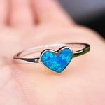 (O) Solid 925 Sterling Silver & Created Opal Heart Ring