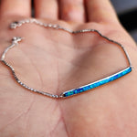 Solid 925 Sterling Silver & Created Opal Bar Chain Bracelet