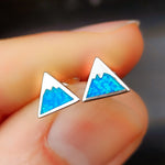 Solid 925 Sterling Silver & 7mm Created Opal Mountain Stud Earrings