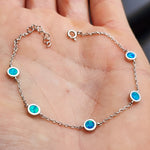 Solid 925 Sterling Silver & Created Opal Chain Bracelet