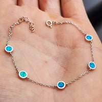 Solid 925 Sterling Silver & Created Opal Chain Bracelet