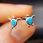 Solid 925 Sterling Silver & 8mm Created Opal Turtle Stud Earrings