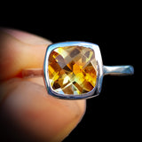 Solid 925 Sterling Silver & Natural Citrine Square Faceted Stone Ring