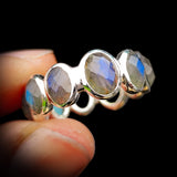 (R) Solid 925 Sterling Silver & Natural Labradorite Handmade Eternity Band Ring