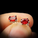 Natural Garnet & Solid 925 Sterling Silver Oval Stud Earrings