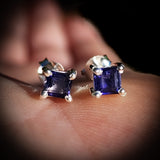 Natural Iolite & Solid 925 Sterling Silver Square Stud Earrings