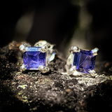 Natural Iolite & Solid 925 Sterling Silver Square Stud Earrings