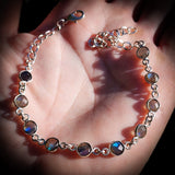 Solid 925 Sterling Silver & Natural Labradorite Handmade Chain Bracelet