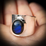 Solid 925 Sterling Silver & Natural Labradorite Handmade Cuff Ring