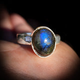 (R) Solid 925 Sterling Silver & Labradorite Stone Handmade Solitaire Ring