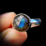 925 Sterling Silver & Natural Labradorite Faceted Round Handmade Ring