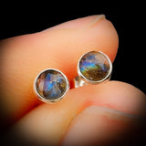 Solid 925 Sterling Silver & 5mm Natural Labradorite Round Stud Earrings