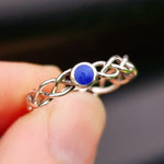 Solid 925 Oxidized Sterling Silver & Natural Lapis Lazuli Celtic Band Ring