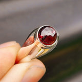 (Z) Solid 925 Sterling Silver & Natural Garnet Large Signet Ring