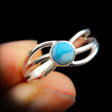 (Q) Solid 925 Sterling Silver & Natural Larimar Spiral Cage Ring