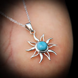 925 Sterling Silver & Natural Larimar Sun Pendant Necklace