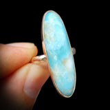 (Y) 925 Sterling Silver & Natural Larimar Long Oval Handmade Ring