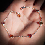 Solid 925 Sterling Silver & Natural Mixed Tourmaline Chain Bracelet