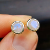 Solid 925 Sterling Silver & 7mm Natural Moonstone Round Stud Earrings