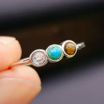 Solid 925 Sterling Silver & Moonstone, Turquoise, Tiger Eye Ring