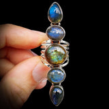 (Q) XL Solid Sterling Silver & Natural Labradorite Multi Setting Handmade Ring