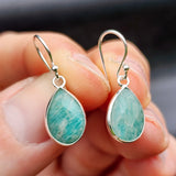 925 Sterling Silver &amp; Natural Amazonite Handmade Drop Earrings