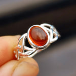(R) Solid 925 Sterling Silver & Natural Oval Amber Celtic Ring