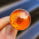 Solid 925 Sterling Silver & Natural Amber Round Solitaire Ring