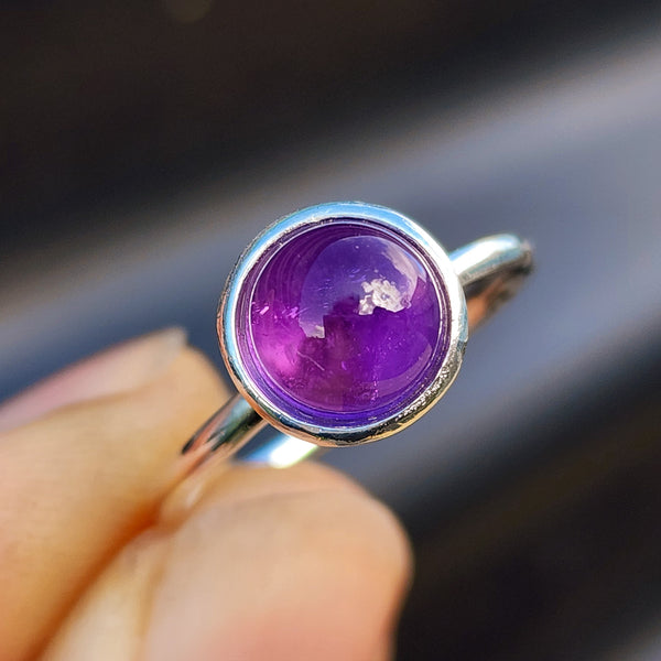 Solid 925 Sterling Silver & 10mm Natural Amethyst Round Signet Ring