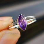 Solid 925 Sterling Silver & Natural Amethyst 3 Bar Cage Ring