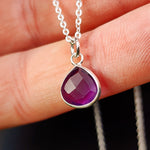 Solid 925 Sterling Silver & Natural Amethyst Faceted 9mm Drop Pendant Necklace