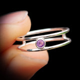 Solid 925 Sterling Silver & Natural Amethyst  Double Band Ring