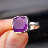 Solid 925 Sterling Silver & Natural Amethyst Square Handmade Ring