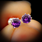 Solid 925 Sterling Silver & 5mm Natural Amethyst Round Claw Stud Earrings