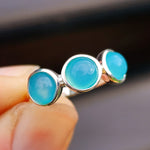 (R) Solid 925 Sterling Silver & Natural Aqua Chalcedony 3 Setting Ring