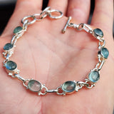 Solid 925 Sterling Silver & Natural Aquamarine Handmade Chain Bracelet
