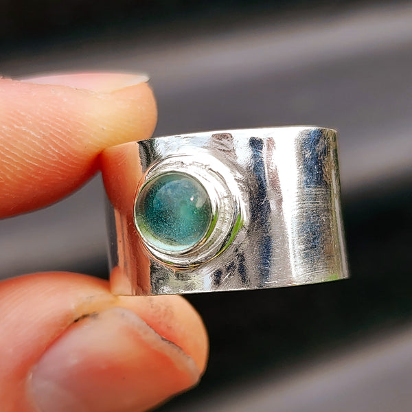 Rustic Handmade Solid 925 Sterling Silver & Natural Aquamarine Cuff Ring