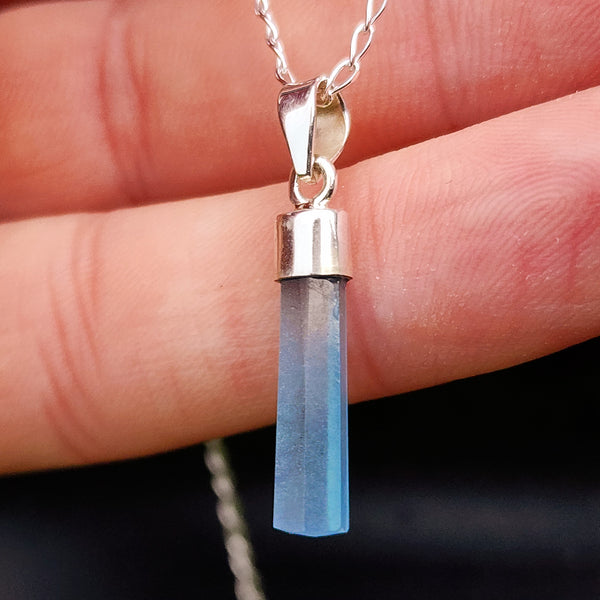 925 Sterling Silver & Natural Aquamarine Stick Handmade Pendant Necklace