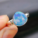 (R) Solid 925 Sterling Silver & Natural Australian Opal Irregular Handmade Ring