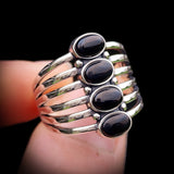 Solid 925 Sterling Silver & Natural Black Onyx 4 Setting Cage Ring