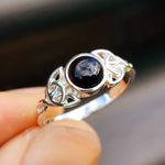 Solid 925 Sterling Silver & Natural Black Onyx Celtic Knot Ring