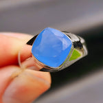 (V) Solid 925 Sterling Silver & Natural Chalcedony Handmade Diamond Cut Ring