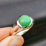 (Z) Solid 925 Sterling Silver & Natural Chrysoprase Large Signet Ring